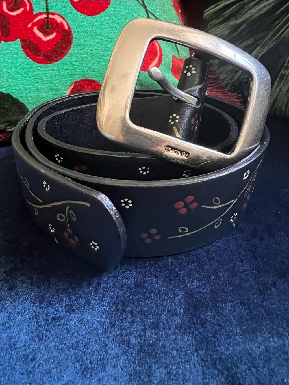 Vintage 2002 DKNY Genuine Leather Hand-Painted Floral Belt – Size M
